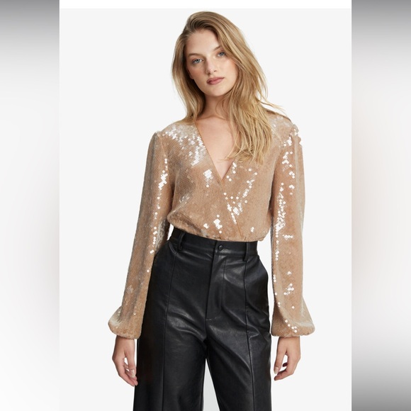 Bardot Tops - BARDOT-Verona Sequin Wrap Body Suit in Nude size XL US 10